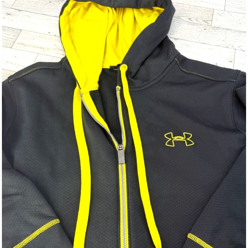 Under Armour hoodie jacket Mens Full Zip Black Yellow Honeycomb XL Loose
